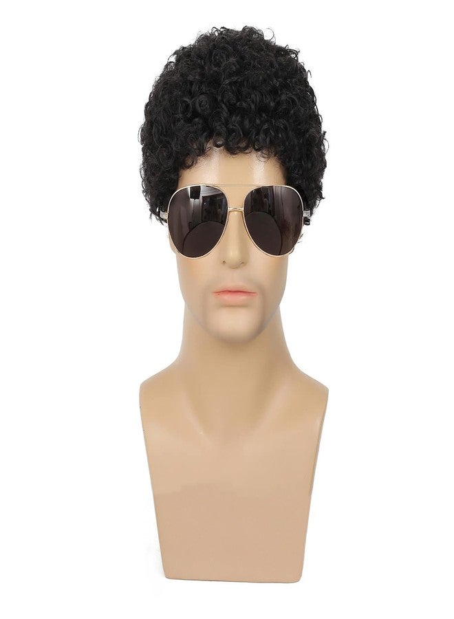 Wiwige Mens Curly Afro Wigs Short Black Wig for Male California Halloween Cosplay Costume Full Wigs - Image 2